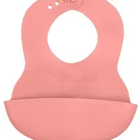 BABYONO Podbradník mäkký plastový s vreckom bez BPA pink 6m+