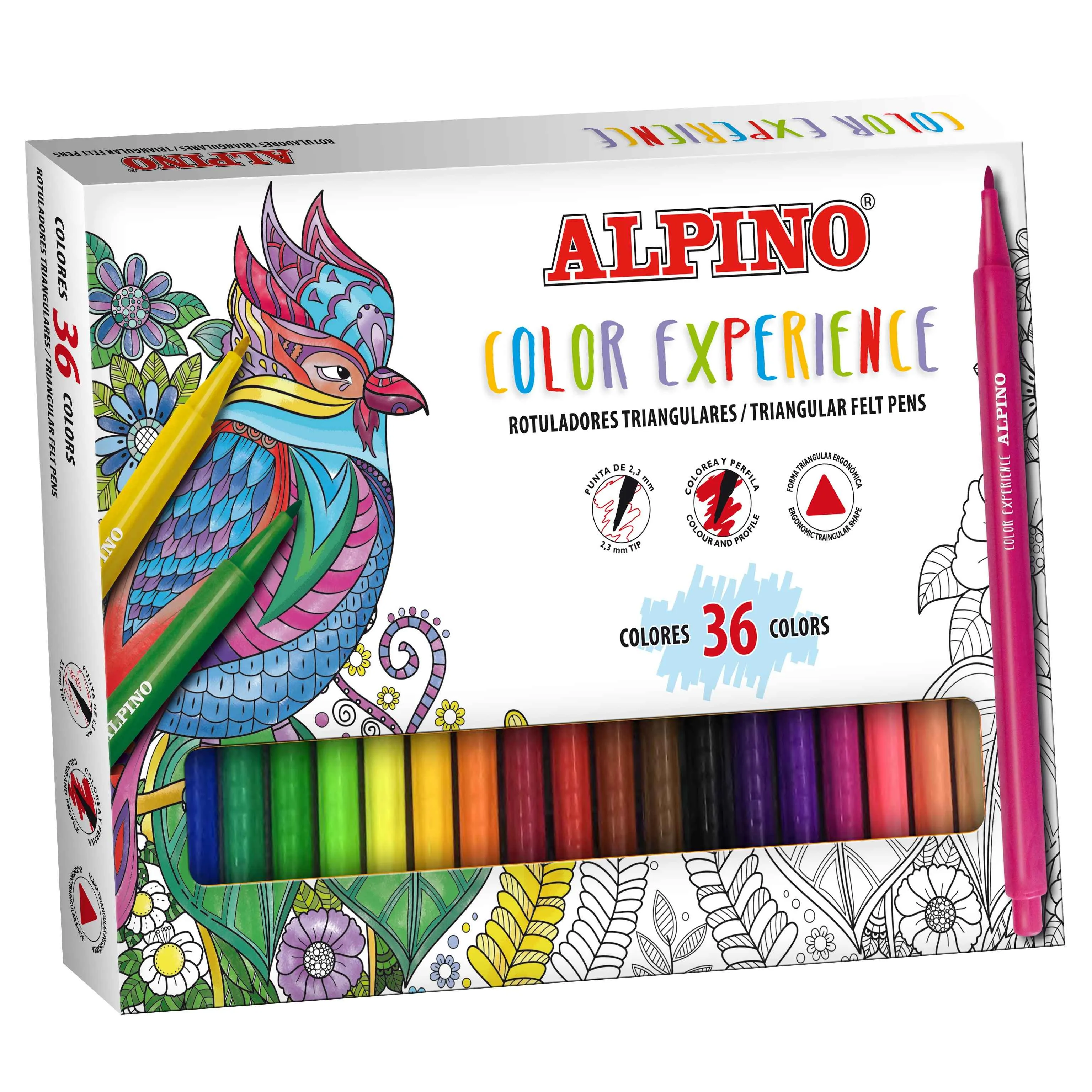 ALPINO 36 trojuholníkových farebných fixiek Color Experience 1×1 set, farebné fixky