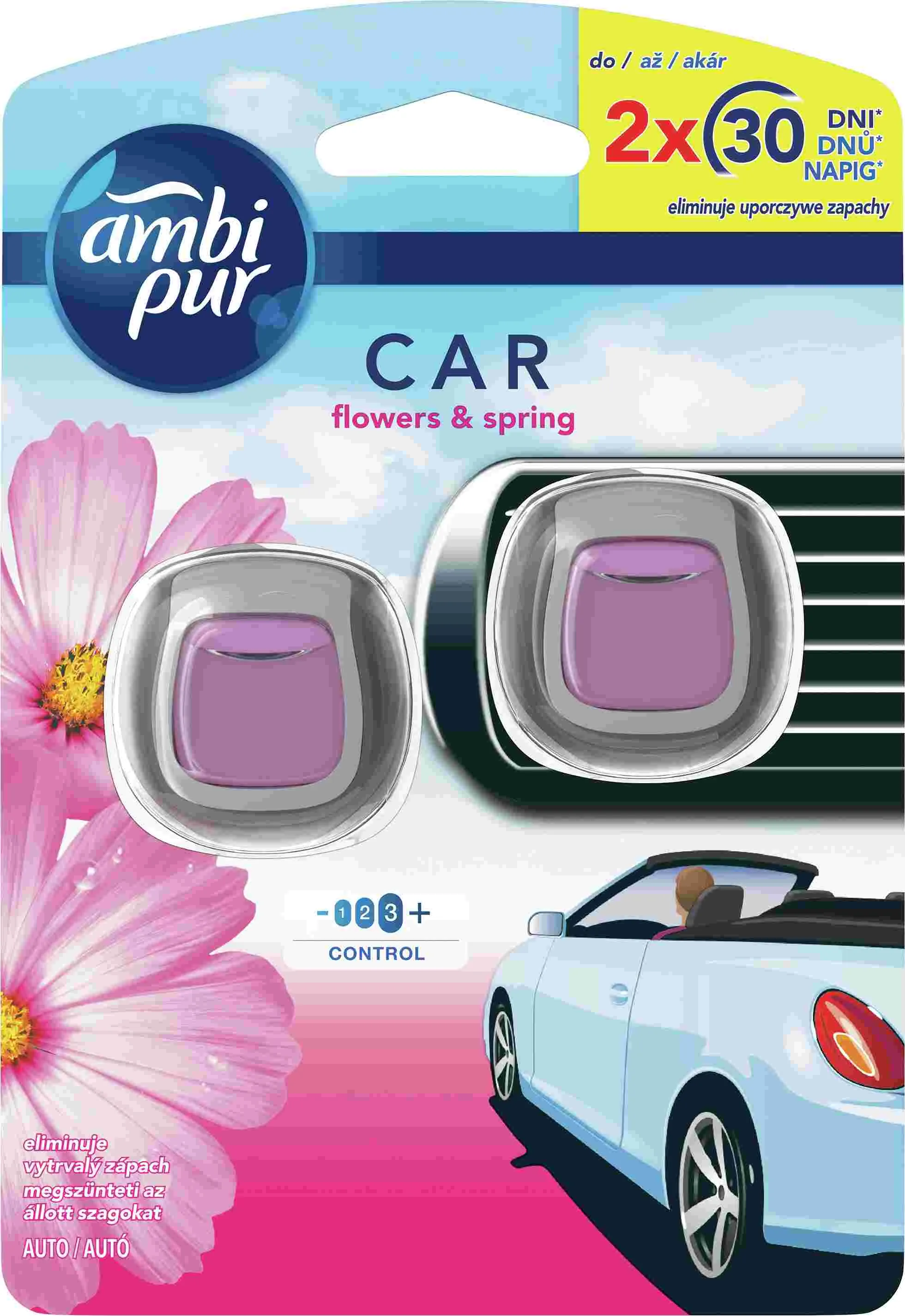 Ambi Pur Car Jaguar Flowers & Spring 2ks DUO 1×2 ks, osviežovač vzduchu do auta