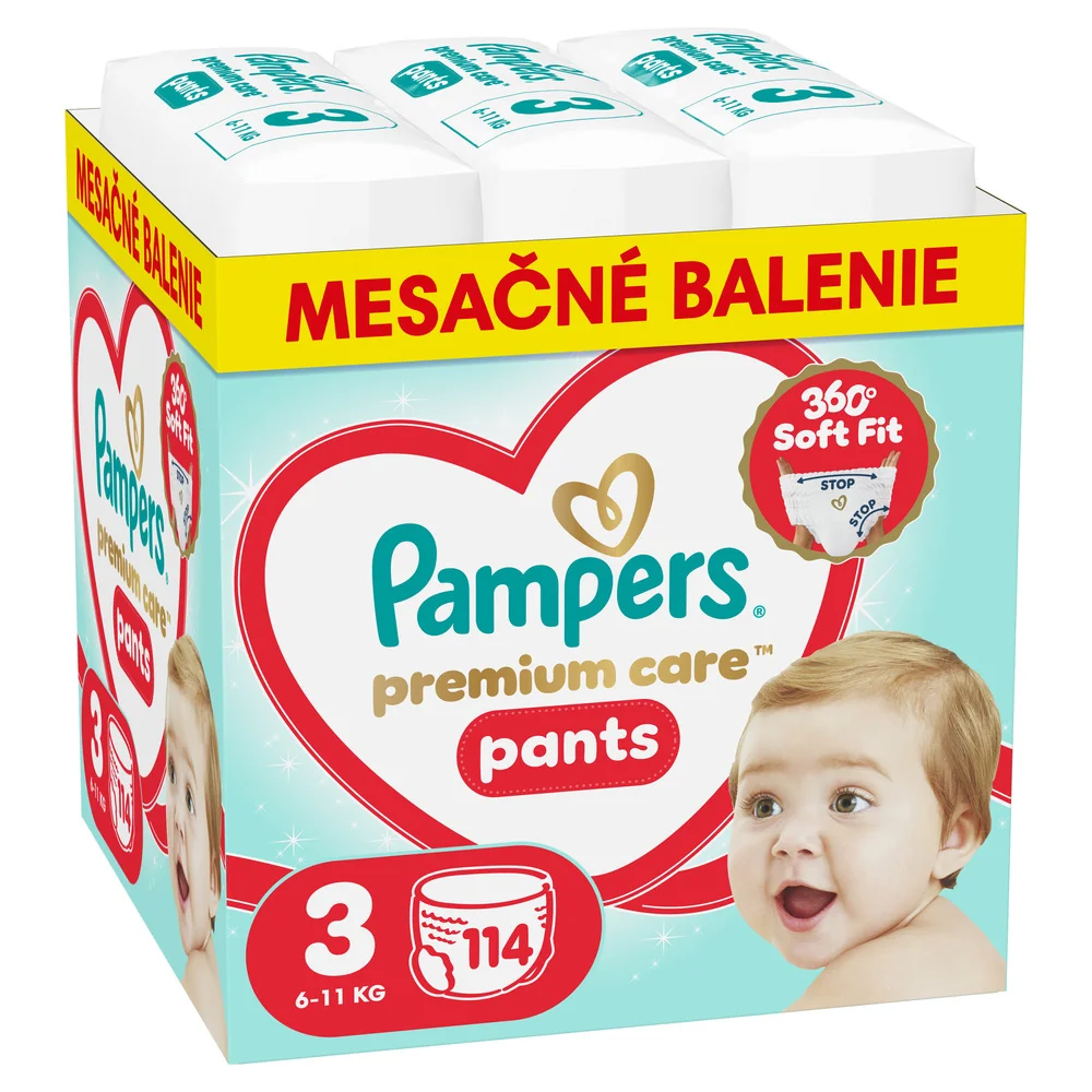 Pampers Premium Care Pants plienkové nohavičky veľkosť 3, 6kg-11kg 114 ks