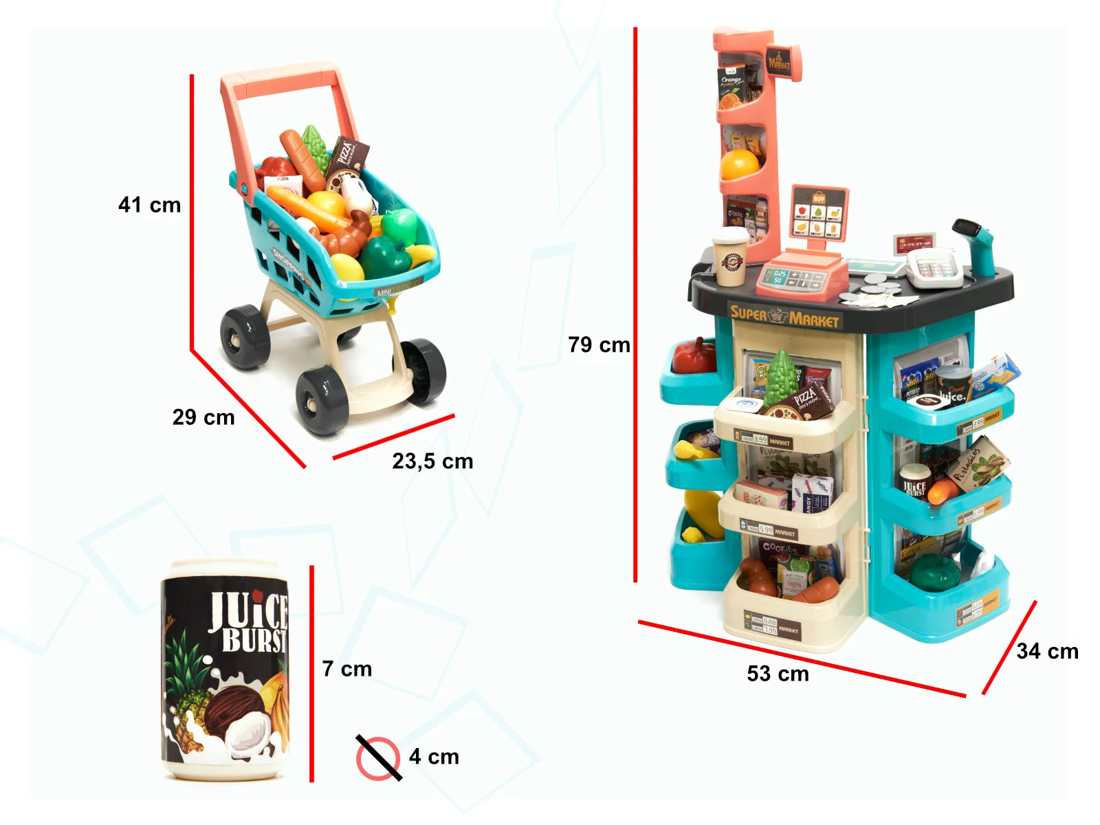 Detský supermarket – obchod so skenerom a terminálom, 47 ks 