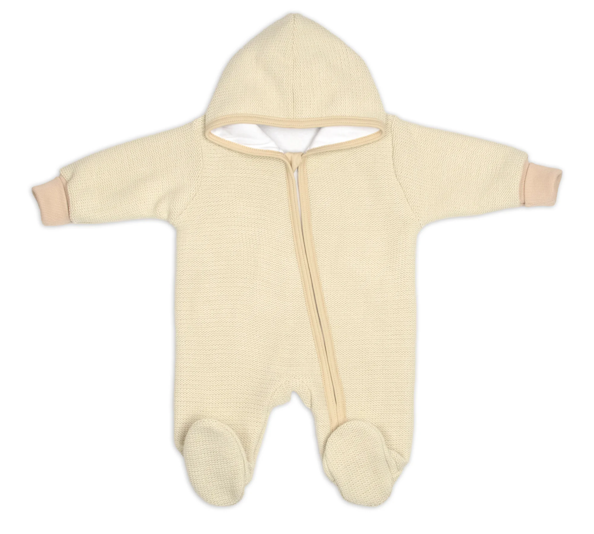 Pletený overal s kapucňou, CUTE - béžová, veľ. 68