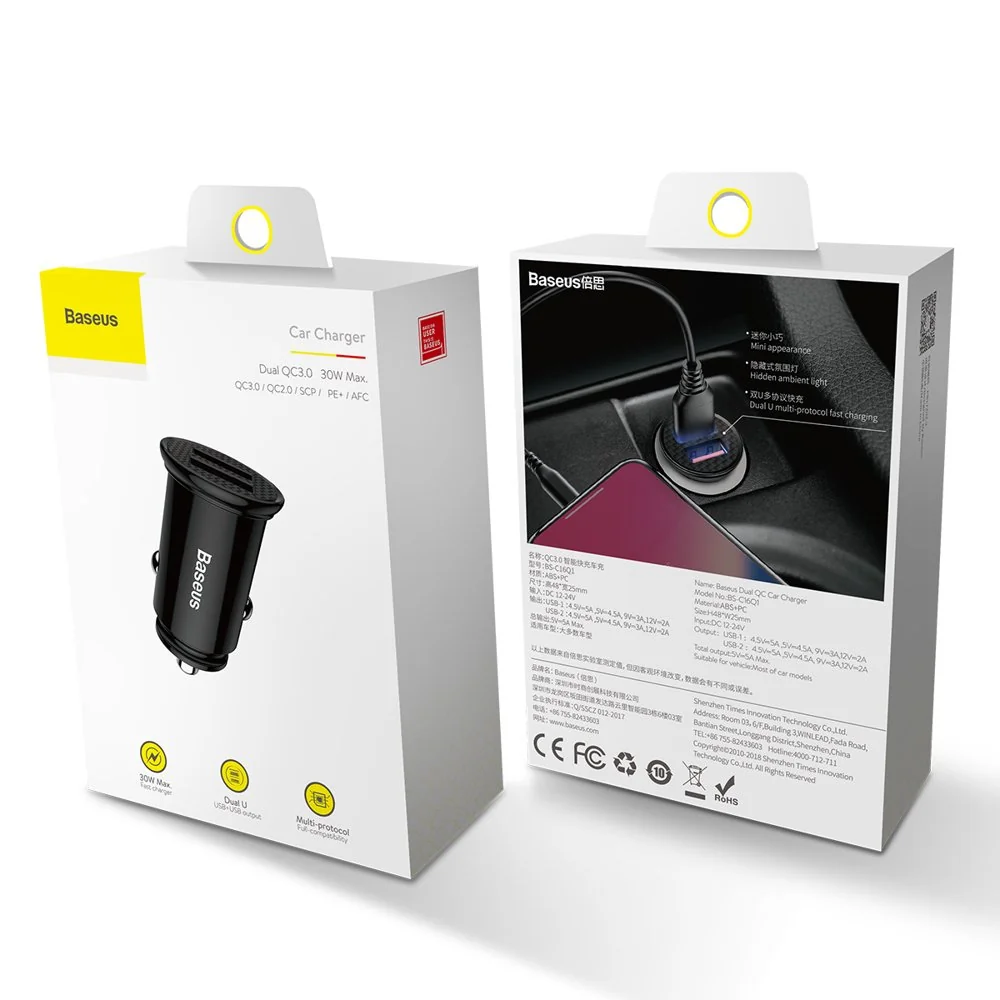 Baseus Circular 2xUSB 30W QC 3.0 autonabíjačka, čierna