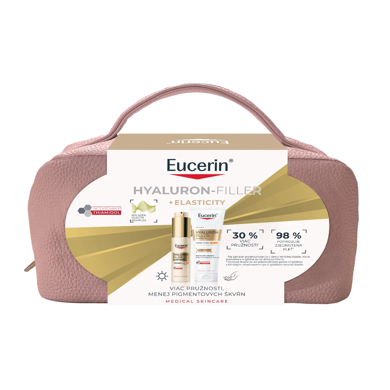 Eucerin Vianočná taštička HYALURON-FILLER + ELASTICITY Ultra ľahký denný krém SPF 50 + Krém na ruky s depigmentačným účinkom SPF 30 1 set