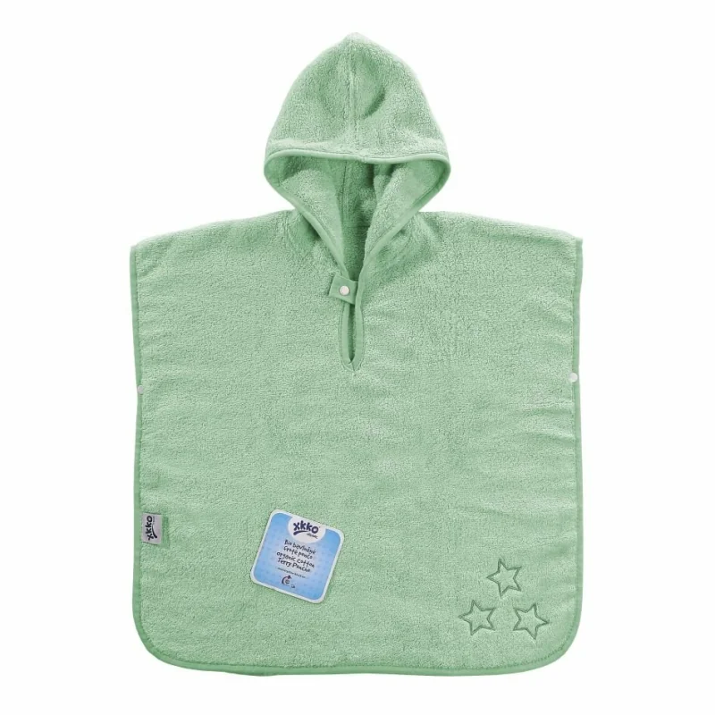XKKO Organic BIO detské bavlnené pončo s kapucňou - Mint Stars