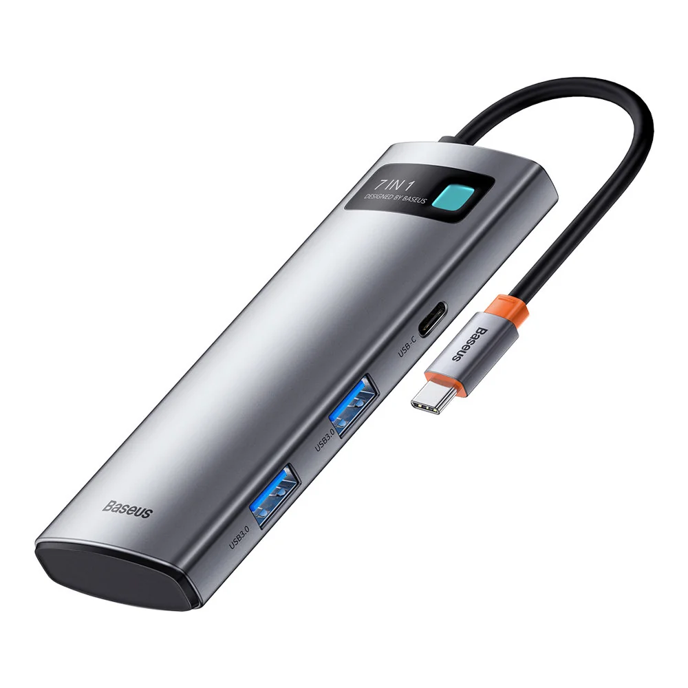 Baseus Metal Gleam HUB adaptér USB-C - 2x USB, HDMI, TF, šedý