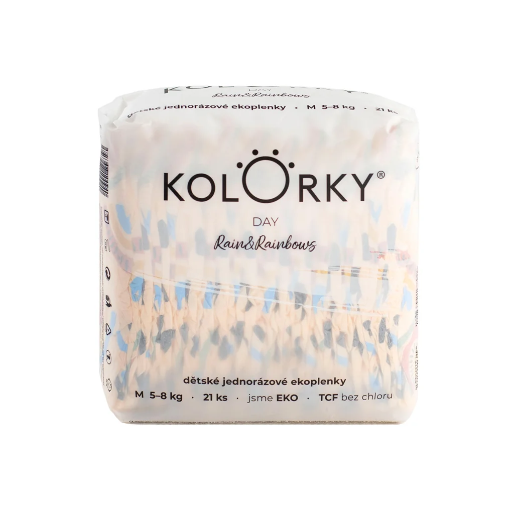 KOLORKY DAY Plienky jednorazové eko, dážď&dúhy M (5-8 kg) 21 ks 1×21 ks