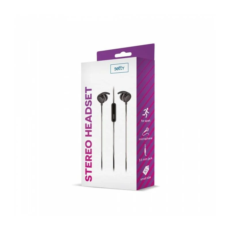 SETTY Sport káblové slúchadlá do uší, čierne GSM099287