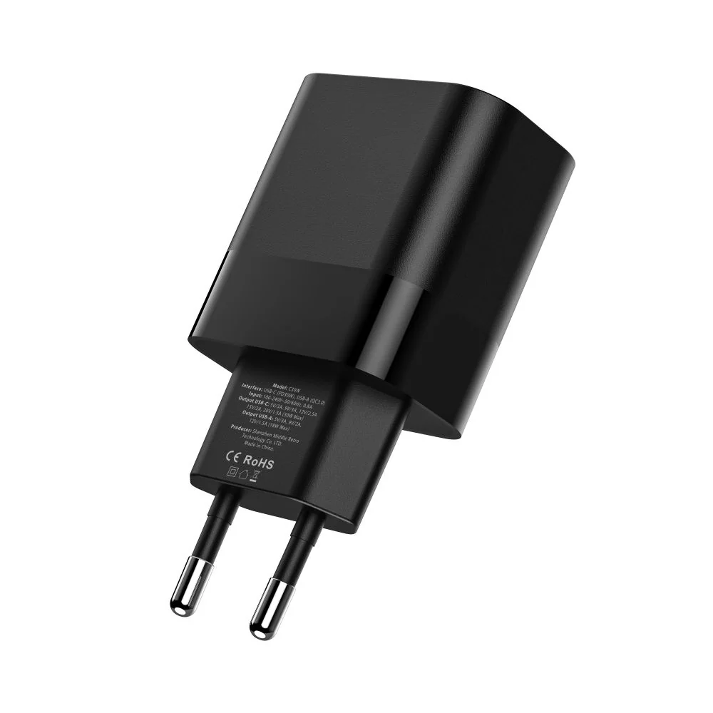 Tech-Protect C30W sieťová nabíjačka USB / USB-C 30W PD QC, čierna