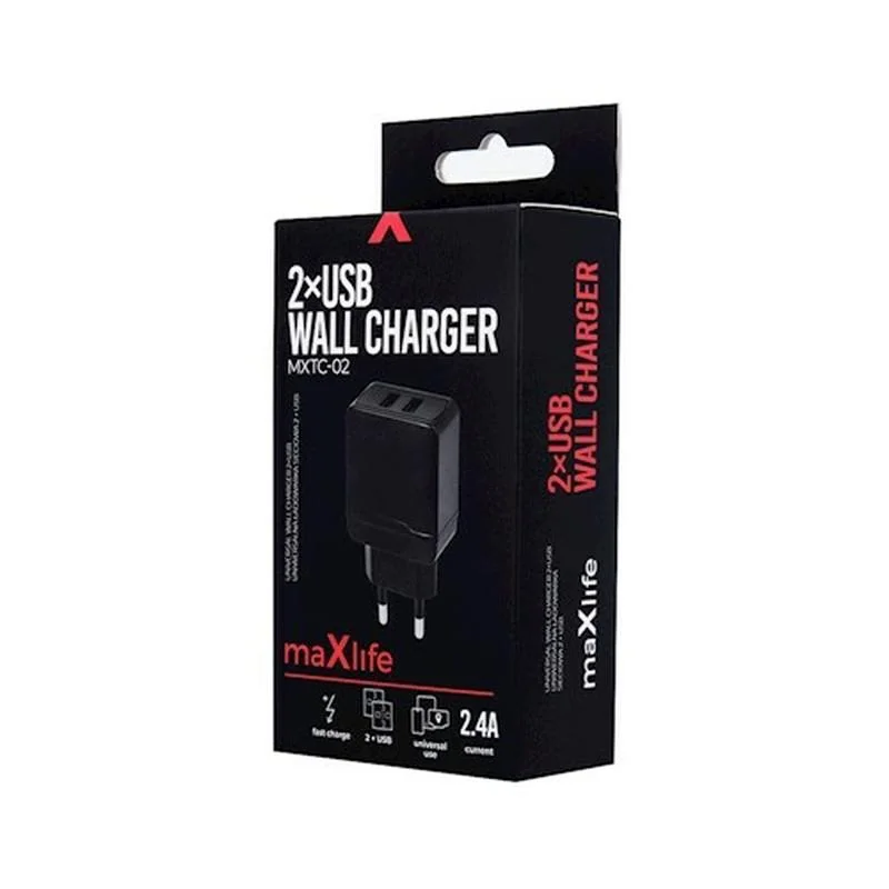 Maxlife Sieťová nabíjačka MXTC-02 2xUSB Fast Charge 2.4A, čierna