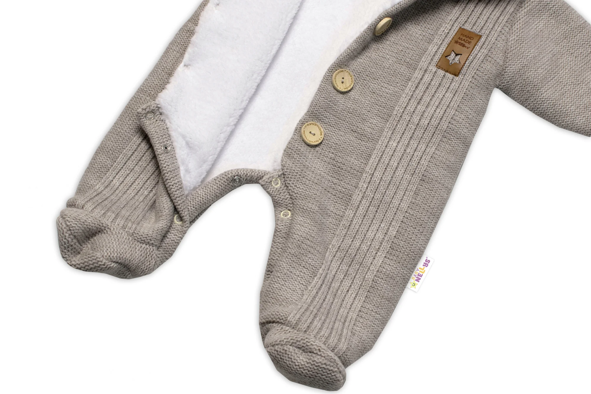 Baby Nellys Pletená kombinéza/overal LUX STAR s kožúškom - dvojvrstvová, béžová
