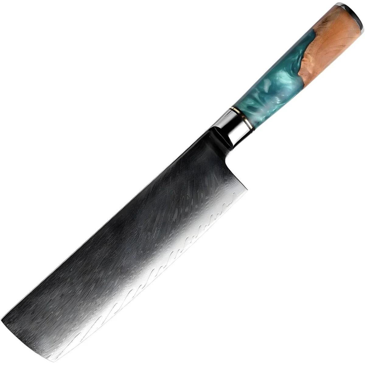 Damaškový kuchynský nôž Nakiri s modrou Nakiri/Modrá