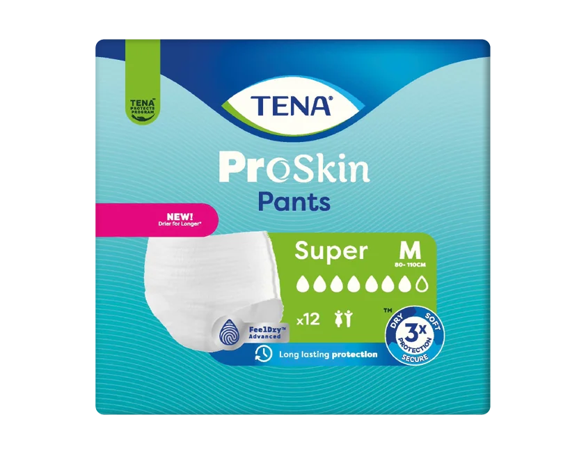 TENA PANTS SUPER MEDIUM 1×12 ks, naťahovacie absorpčné nohavičky, savosť 2010 ml, obvod bokov 80-110 cm