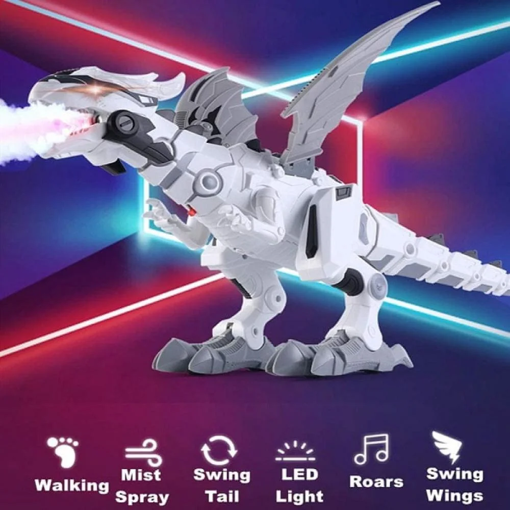 Interaktívny robotický dinosaurus - Biela LED svetlá, realistické zvuky