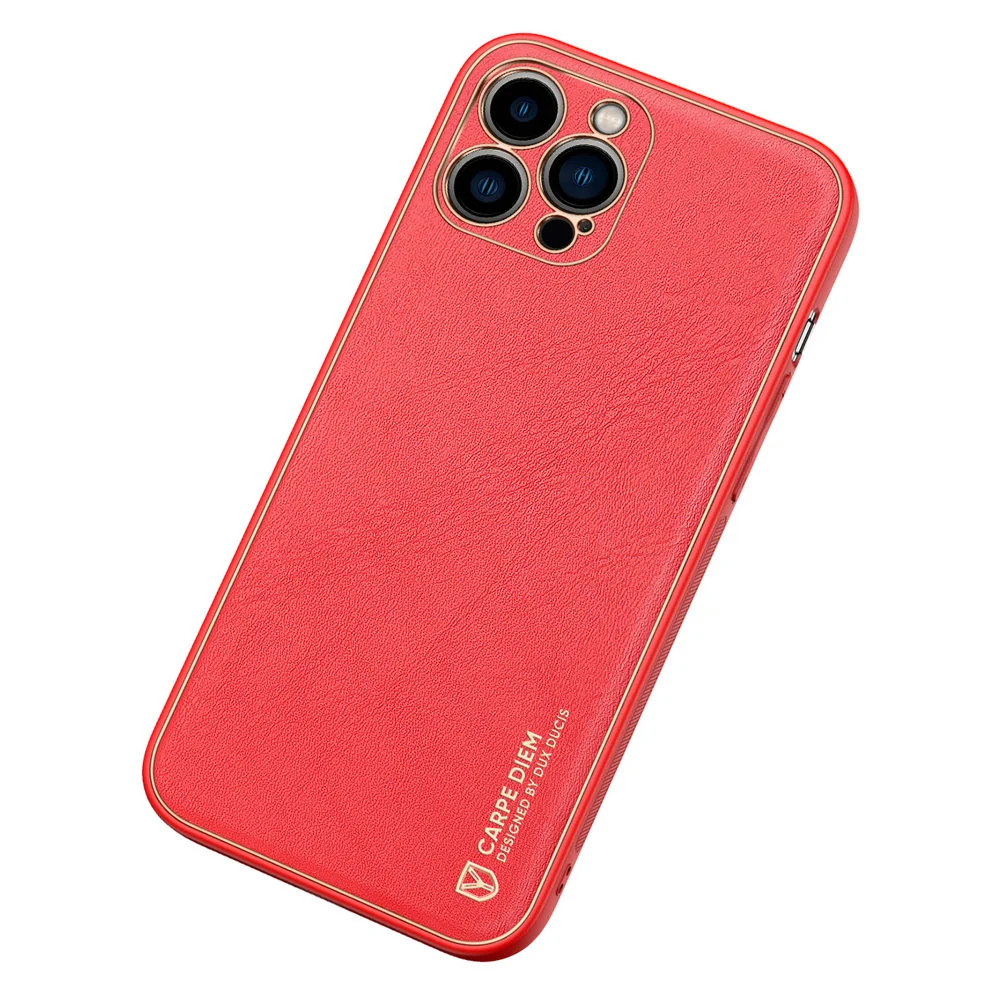 DUX DUCIS Yolo kožený kryt na iPhone 13 Pro Max, červený