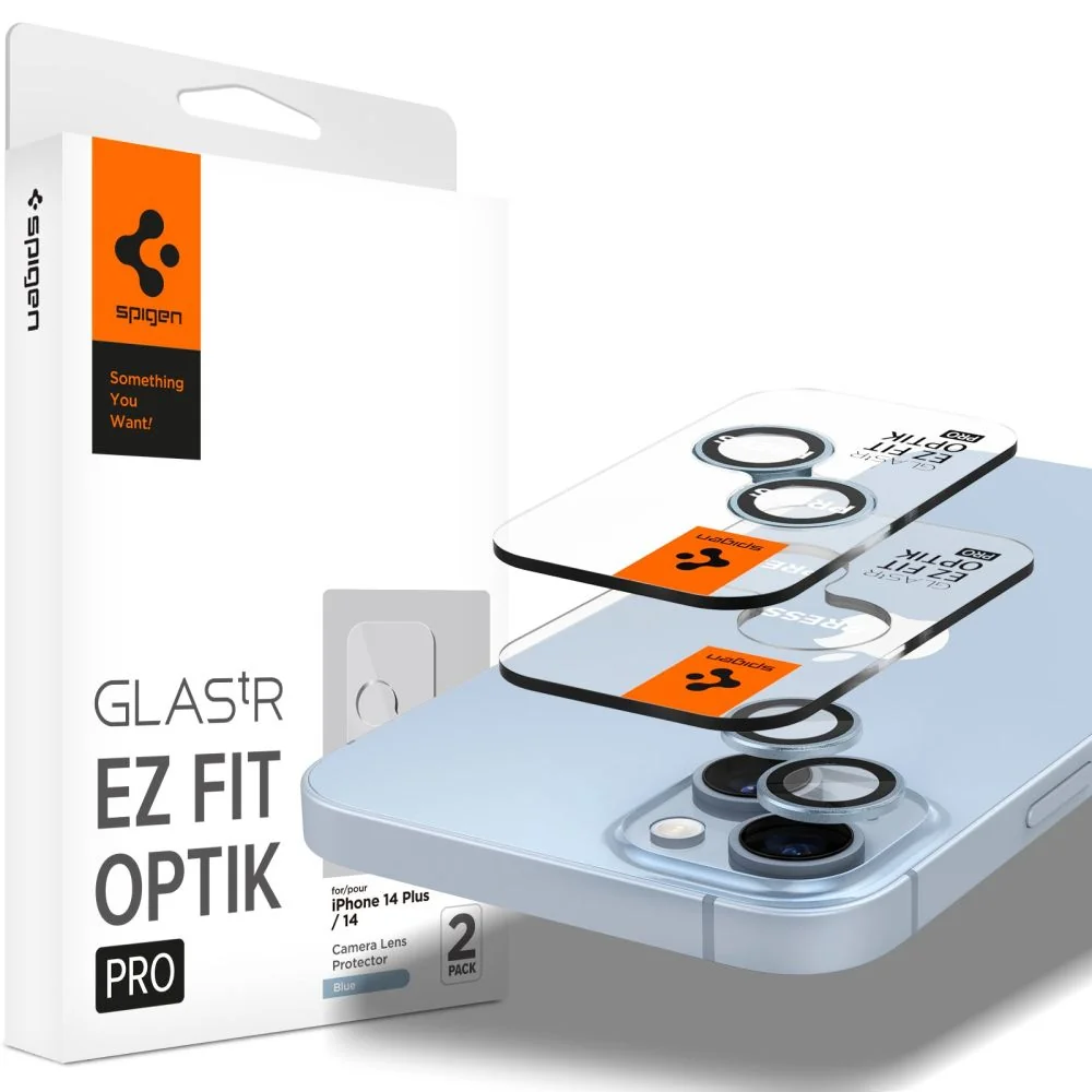 Spigen Ez Fit Optik 2x ochranné sklo na kameru na iPhone 14 / 14 Plus / 15 / 15 Plus, modré / 15 / 15 Plus, modré