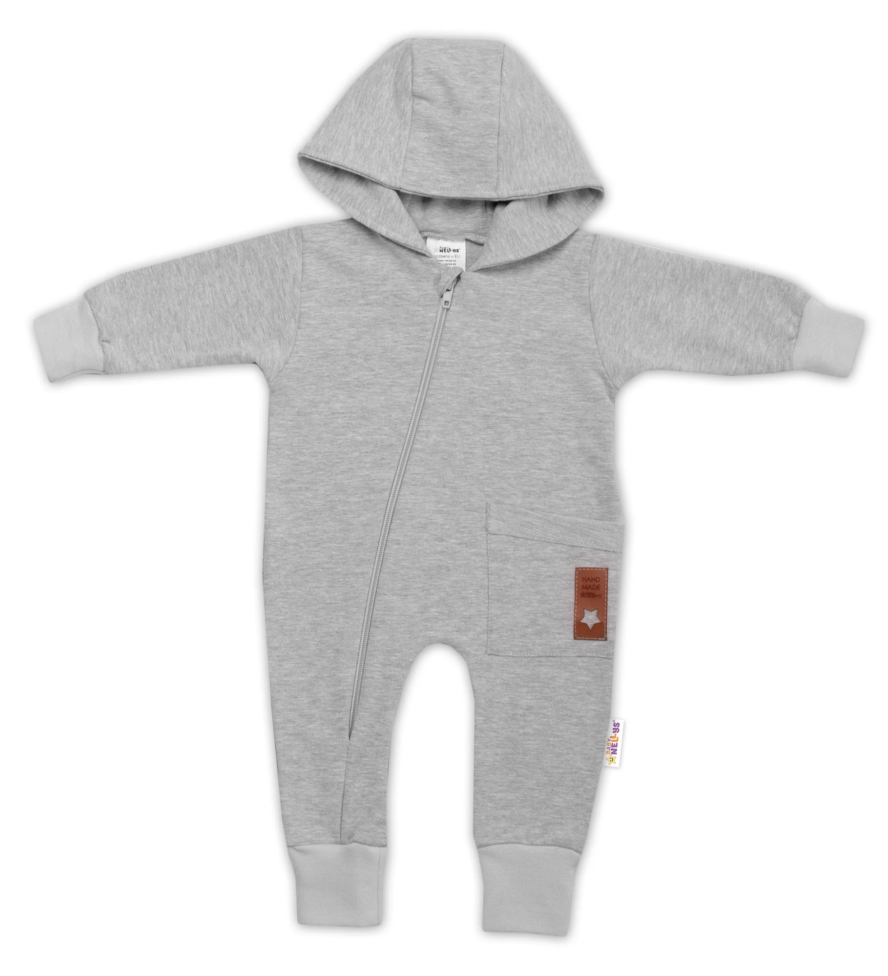 Teplákový overal s vreckom a kapucňou BOY, Baby Nellys, sivý