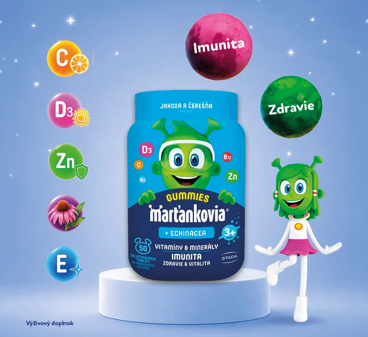 WALMARK Marťankovia Gummy Vitamíny s Echinaceou 1×50 ks, príchuť jahoda a čerešňa