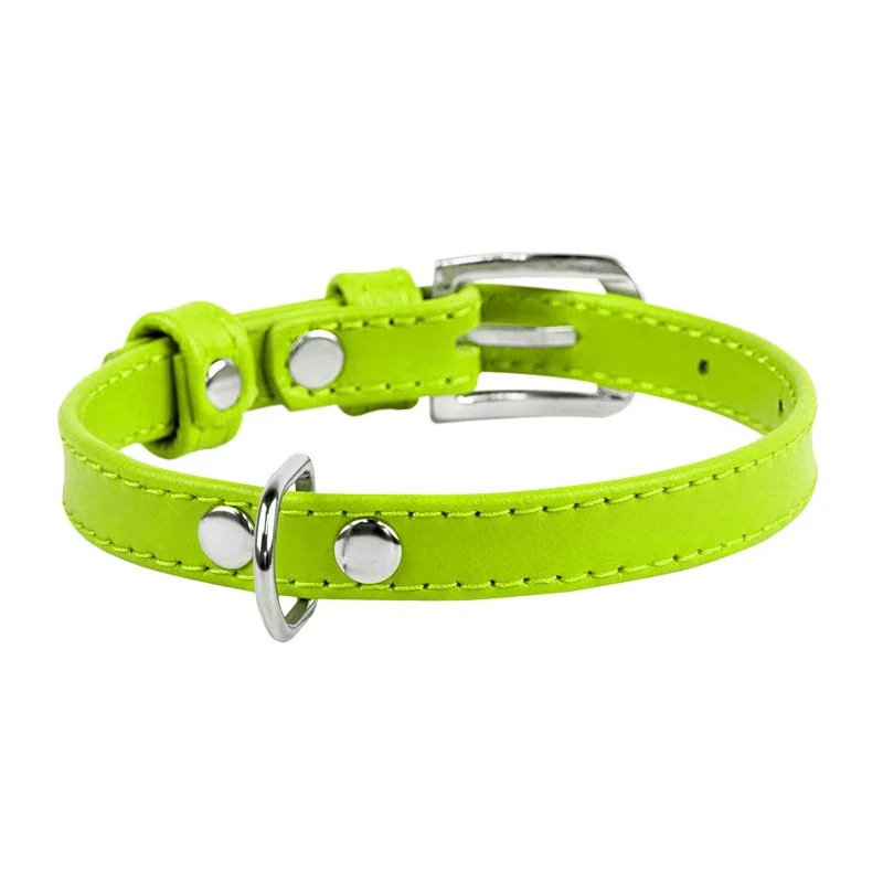 Plochý kožený obojok zelenej farby, Obvod krku: 30-39 cm, širka: 20 mm