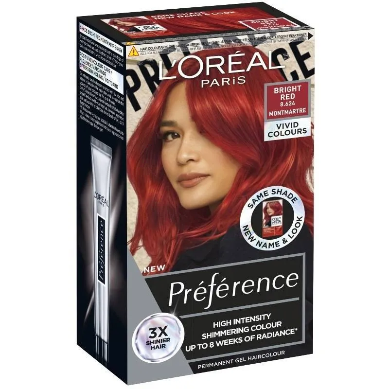 L'Oréal Paris Préférence Vivid Colors permanentná farba na vlasy 8.624 Montmartre - Bright Red, 60+90+54 ml