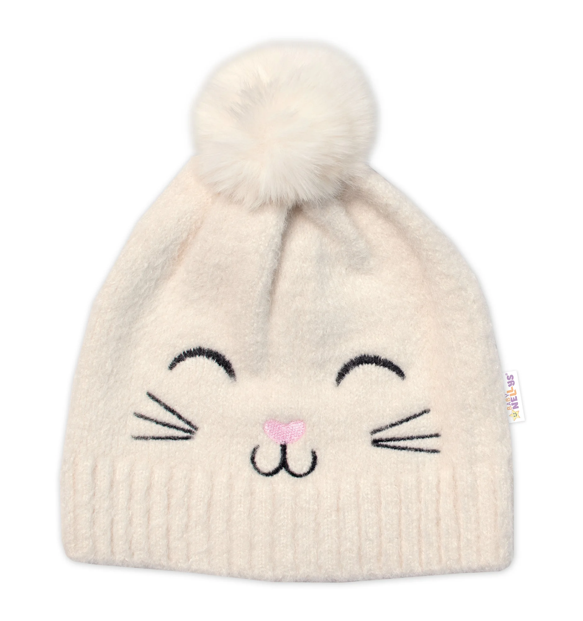 Zimná čiapka s brmbolcom + šál, Kitty, Baby Nellys - smotanová, veľ. 54/58