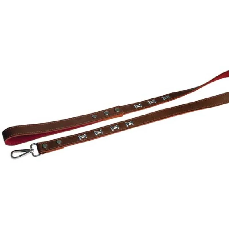 COBBYS PET Vodidlo z pravej kože podšité zdobený kostičkami 120cm/25mm hnedé