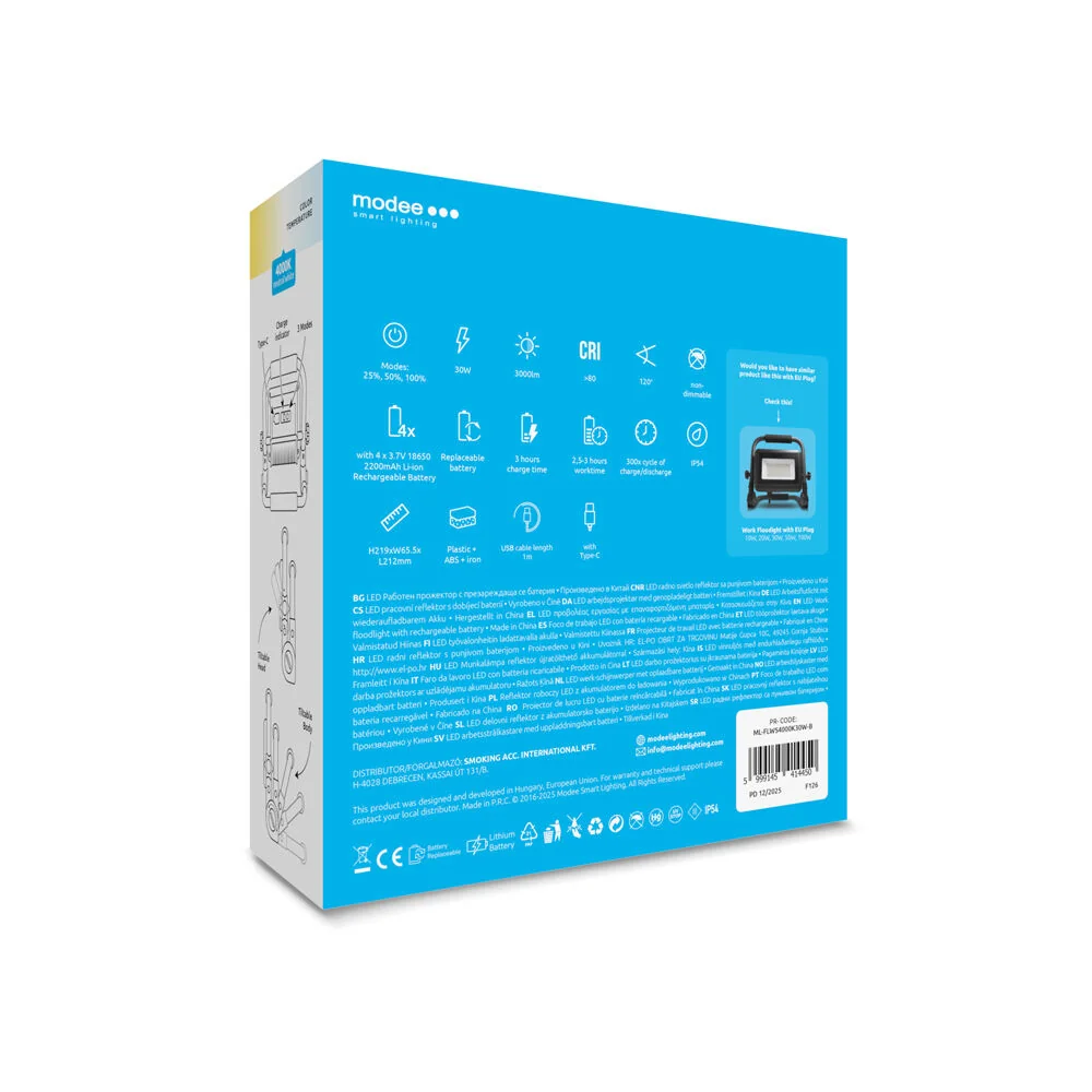 Modee LED pracovné svetlo 30W 4000K 3000 lumenov 8800mAh