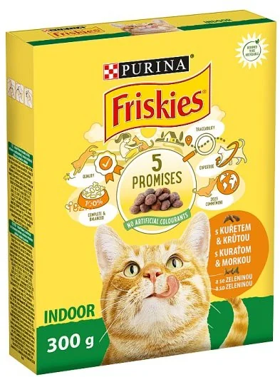 FRISKIES GM 1x300g Indoor s kuraťom a pridanou zeleninou 1×300 g, kompletné krmivo pre dospelé mačky