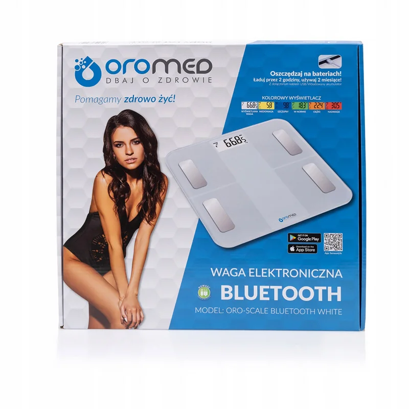 Váha osobná digitálna OROMED ORO-SCALE BLUETOOTH WHITE (merá tuk,vodu,sv) 