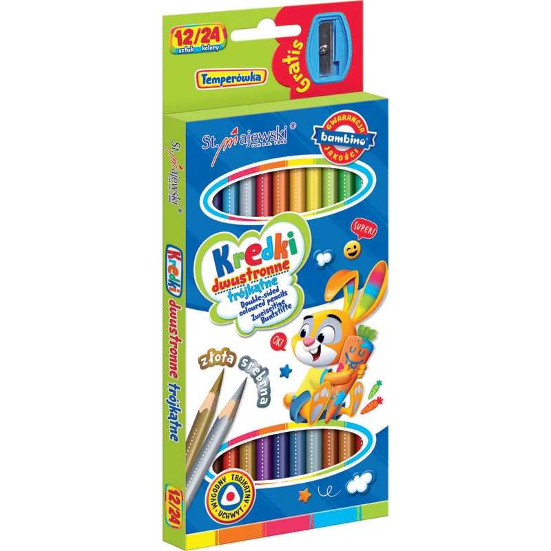 Bambino trojuholníkové obojstranné pastelky 24 farieb, strúhadlo