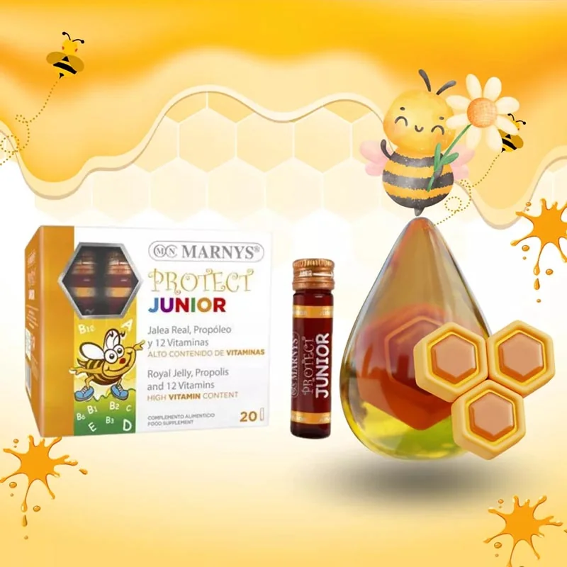 Marnys Protect Junior – tekutý multivitamín pre deti s materskou kašičkou, propolisom a 12 druhmi vitamínov (20 ks)