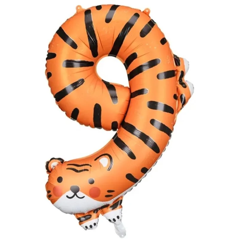 Fóliový balón číslo 9 Tiger – 49×76 cm, zvierací motív na oslavy