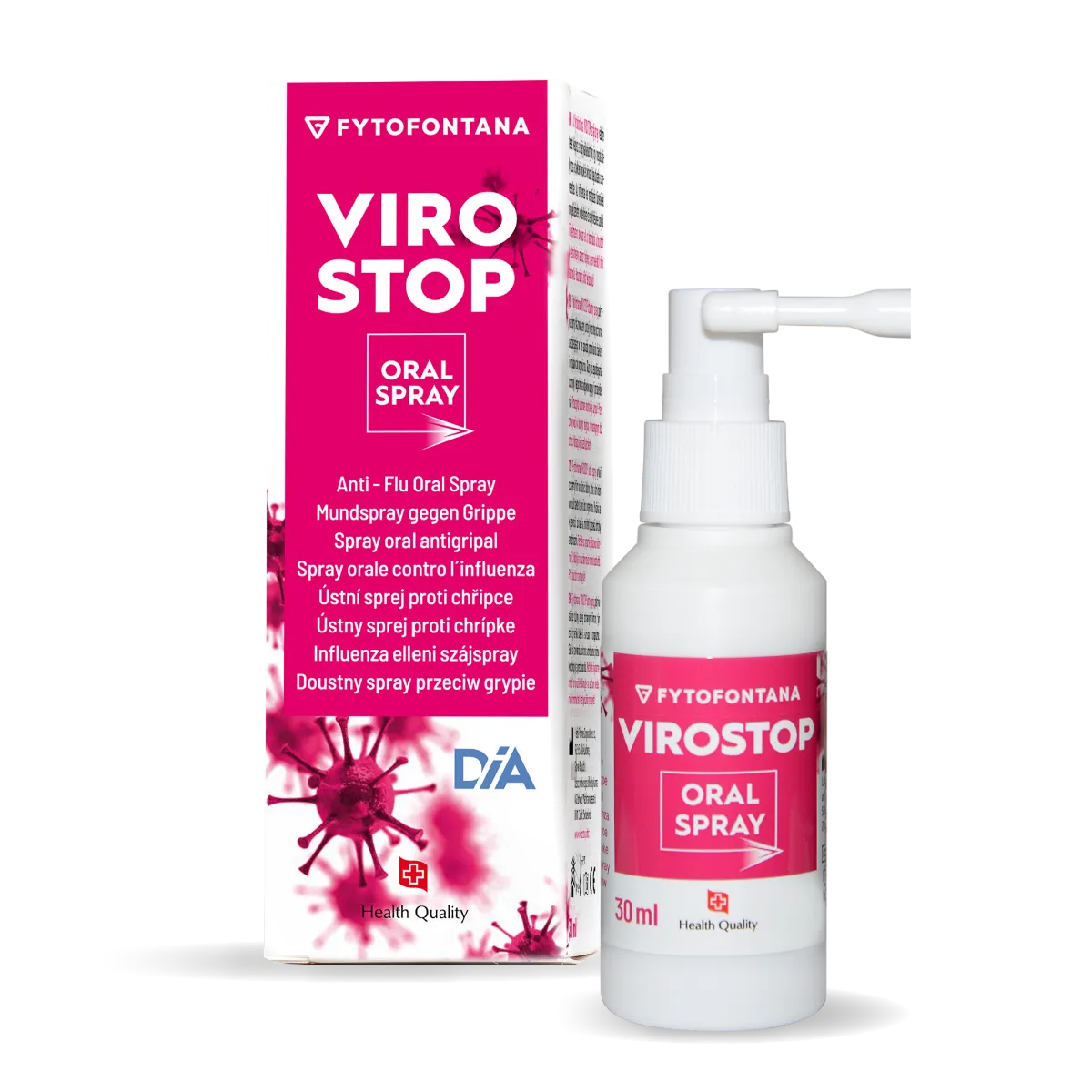 VIROSTOP Ústny sprej 1×30 ml, ústny sprej proti chrípke, prechladnutiu a bolesti hrdla