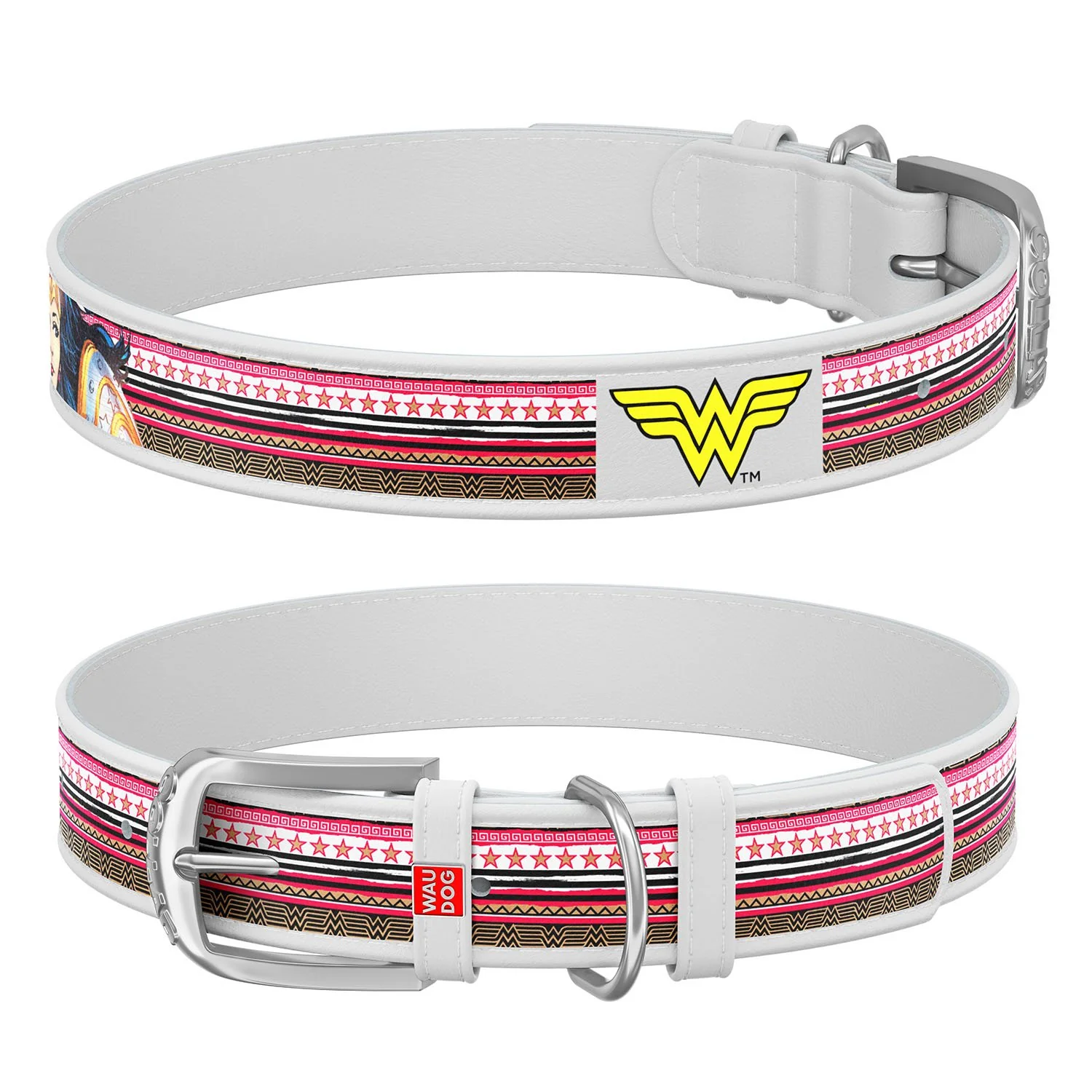 Kožený obojok Wonderwoman DC COMICS biely, Obvod krku: 26-35 cm, širka: 15 mm