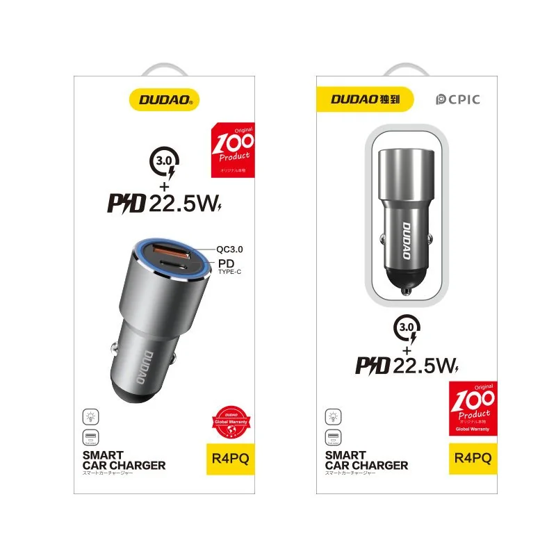 Dudao R4PQ autonabíjačka USB / USB-C QC, sivá