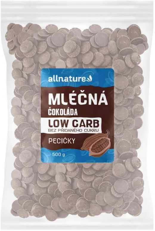Allnature LOW CARB Čokoláda mliečna lupienky 1×500 g, lupienky v mliečnej čokoláde