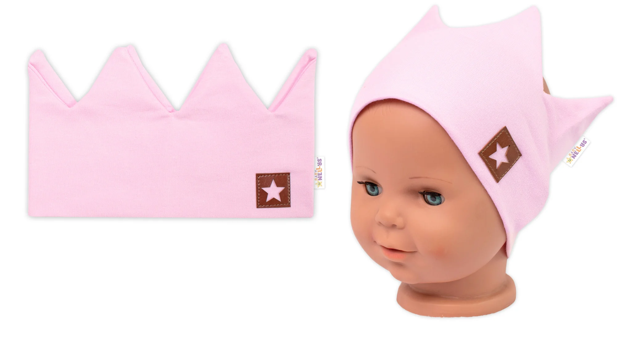 Dvojvrstvová čelenka, Baby Nellys Hand Made, bavlna, Korunka STAR - sv. růžová, 80/98