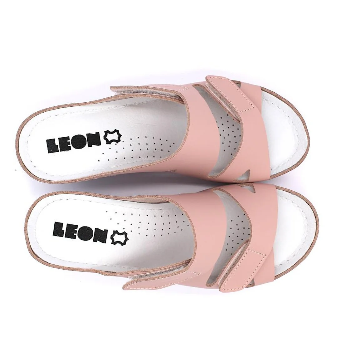Leon 1004 Dámska celo-kožená zdravotná obuv na klinovom opätku 41 - 26cm, ružová, 6,5 cm