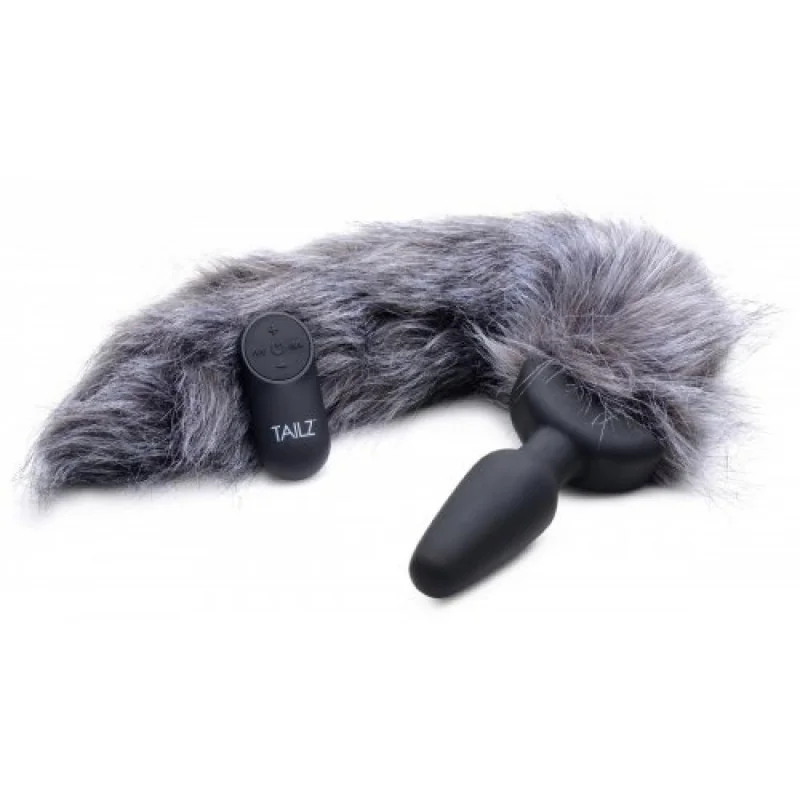 Vibračný análny kolík s ovládaním Furry Fox 53,3 cm,  šedý