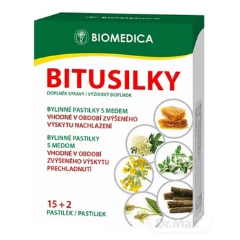 Biomedica Bitusilky bylinné pastilky s medom 1×17 ks, doplnok výživy