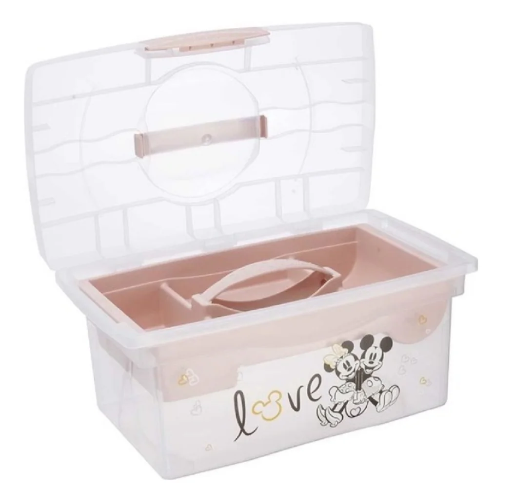 Prenosný box s organizérom Minnie Mouse, transparentná/púdrová ružová