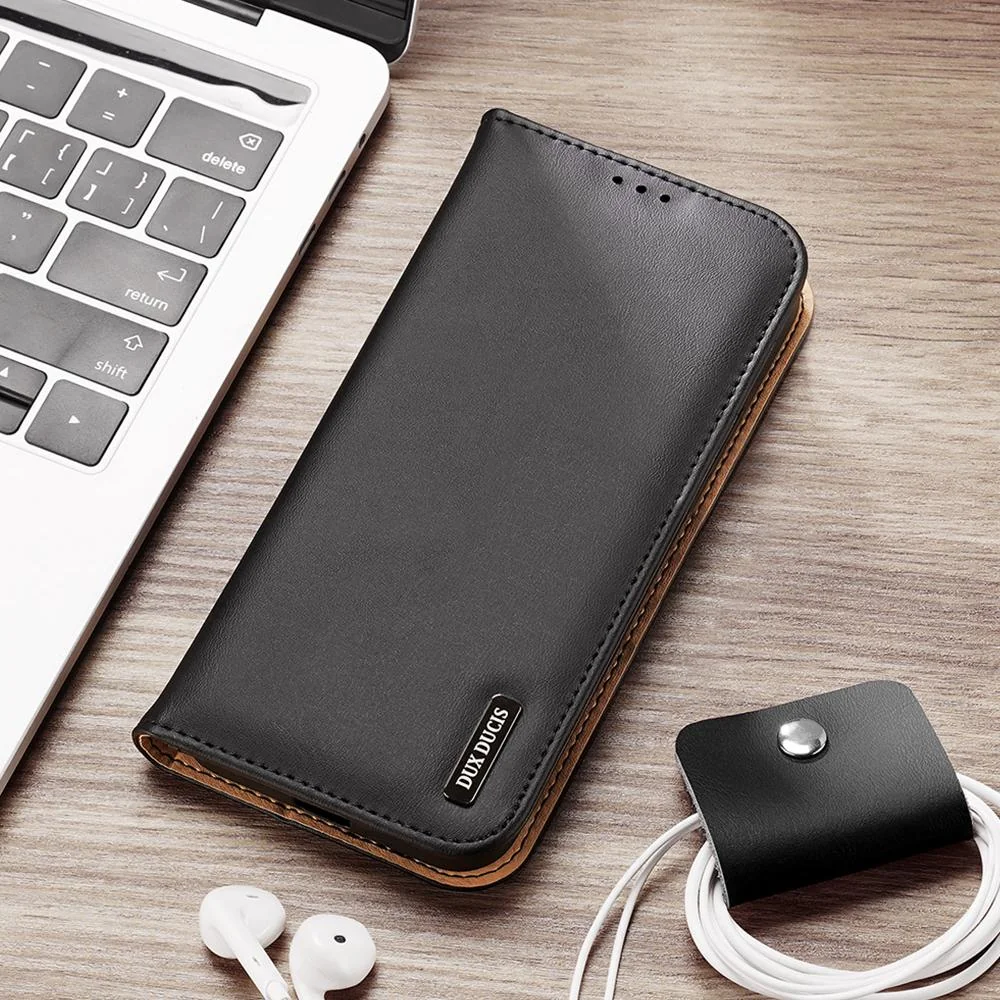 Kožené puzdro pre Samsung Galaxy S22 Ultra - Modrá Elegantné puzdro s prak