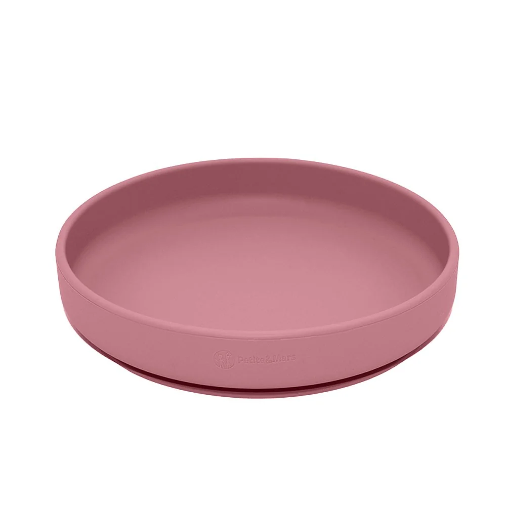 Set jedálenský silikónový TAKE&MATCH 2 ks tanier + príbor Dusty Rose 6m+