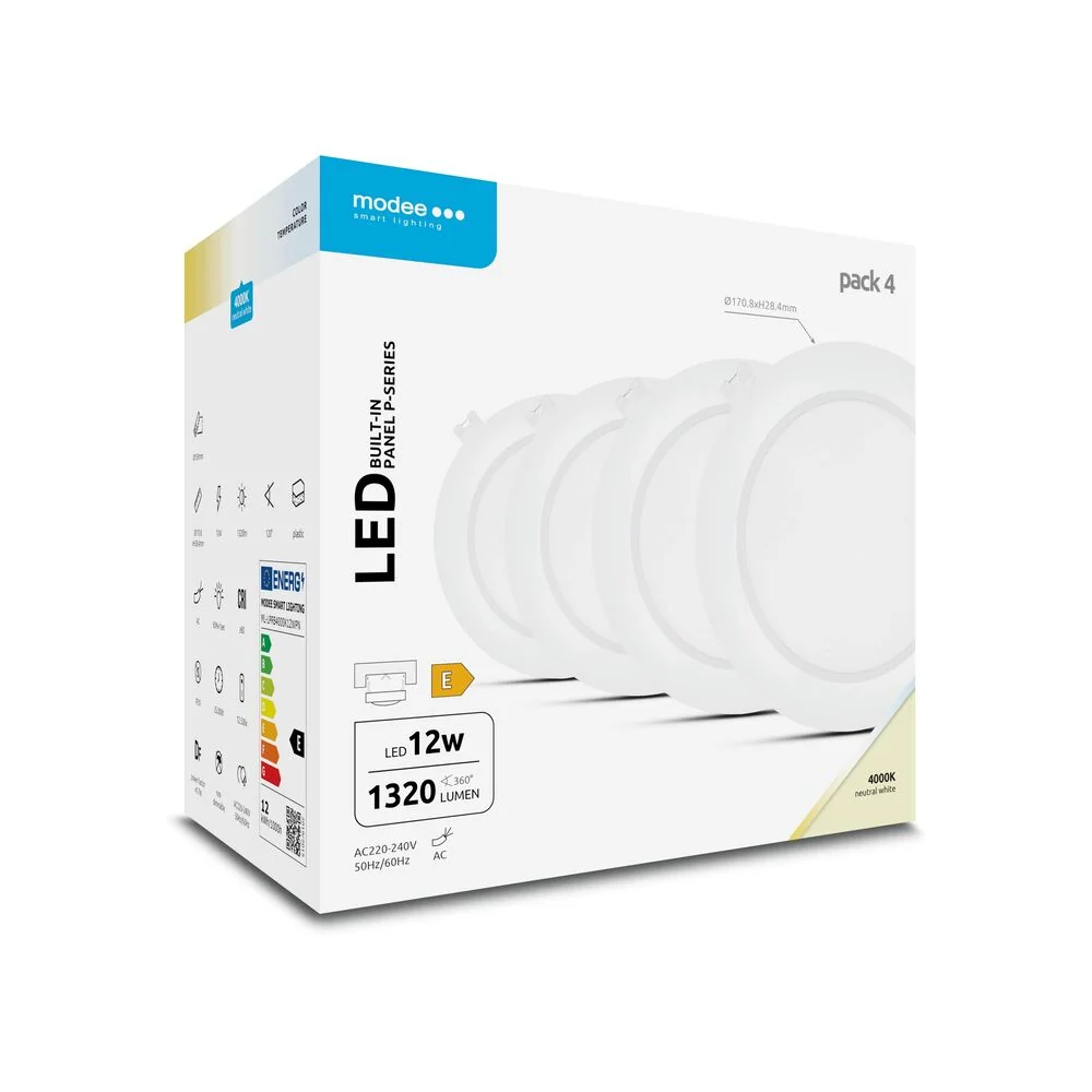 Modee LED stropný panel 12W 4000K biely 1320 lumenov 4ks