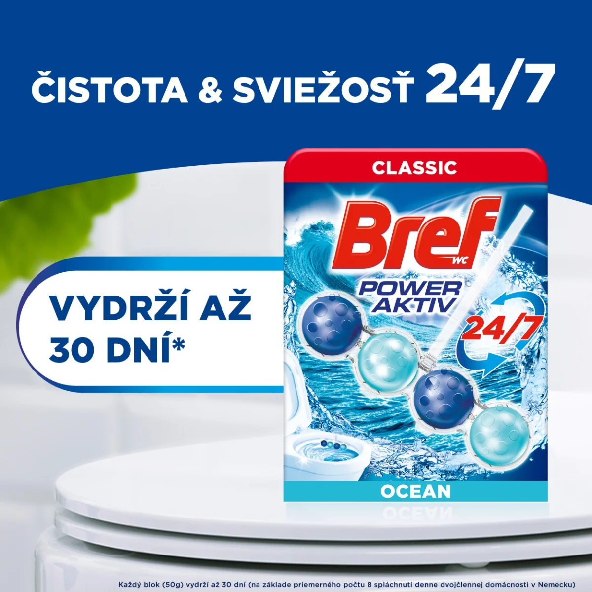 Bref Power Aktiv tuhý WC blok Ocean 3×50 g, WC blok