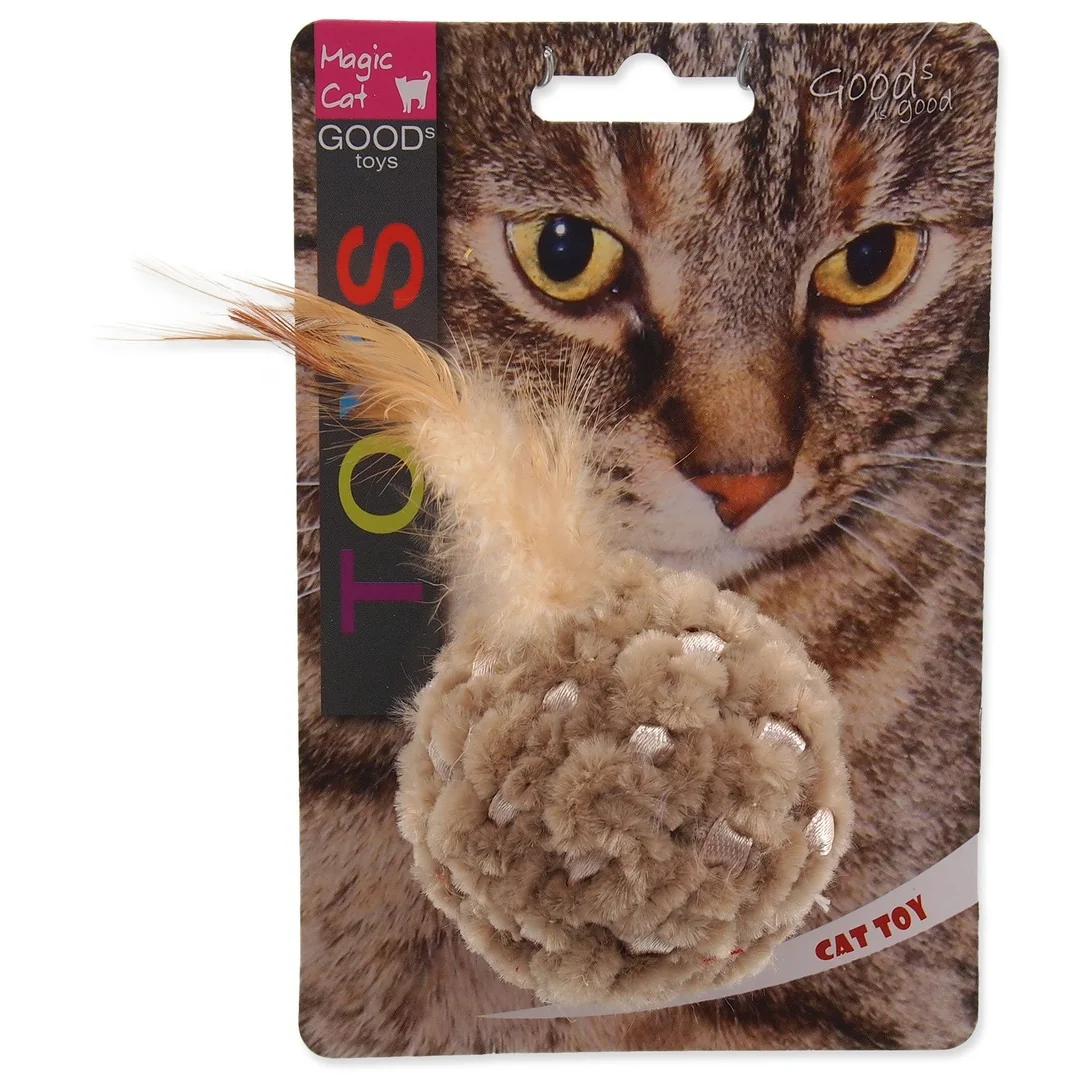 Hračka Magic Cat loptička ženilková s pierkami a catnipom mix 14cm