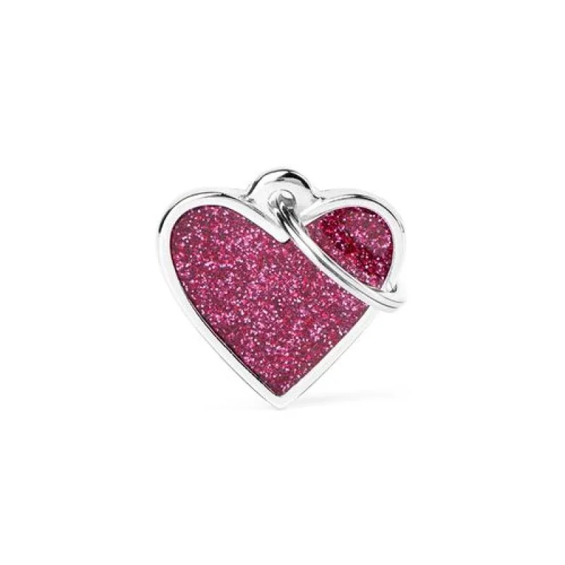 MF SMALL HEART GLITTER PINK 2,8x2,5 cm gravírovateľný prívesok