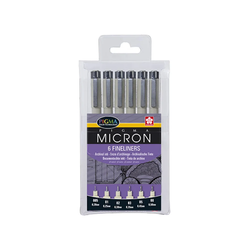Sakura Pigma Micron Wallet 6 Fineliners Black-Sakura