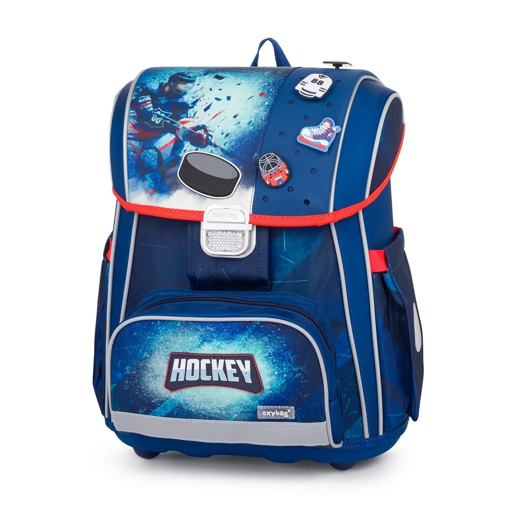 Školská aktovka PREMIUM Hokej ergonomická, modrá