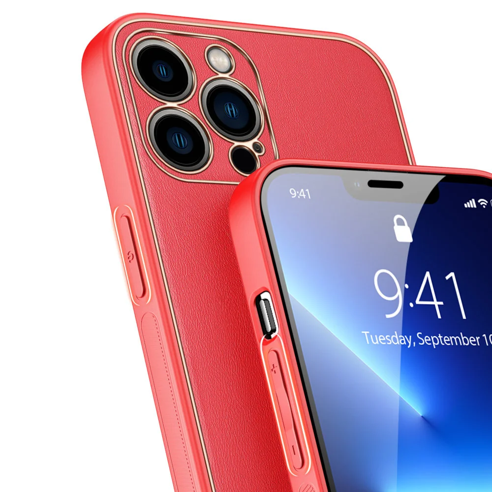 DUX DUCIS Yolo kožený kryt na iPhone 13 Pro Max, červený